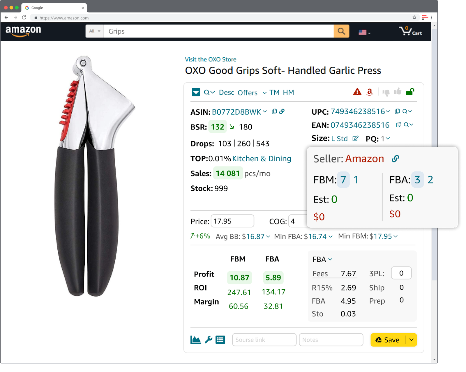 Оценка информации о продавце, конкуренции и потенциальных продаж с помощью Seller Assistant