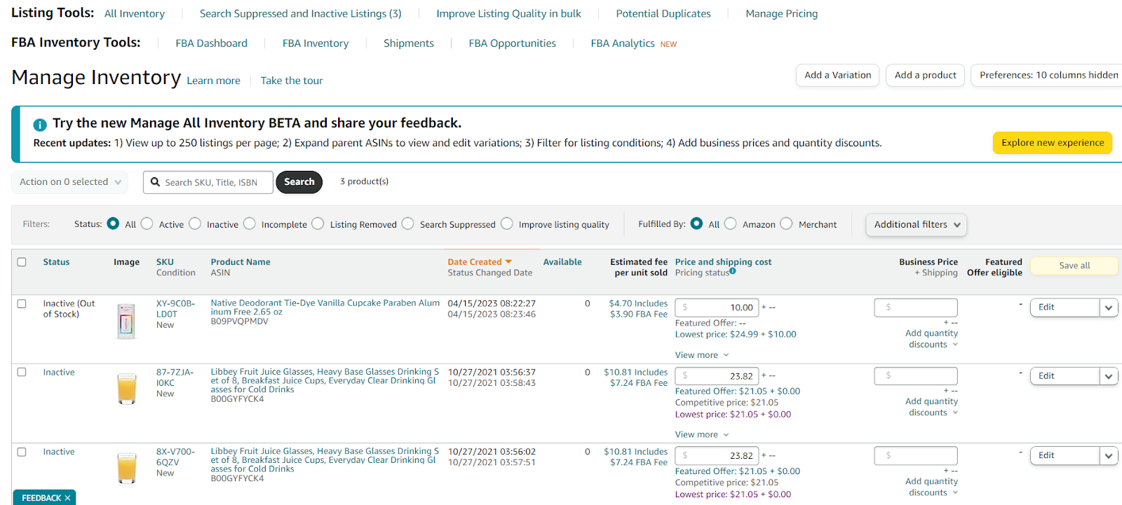 Manage Inventory tool