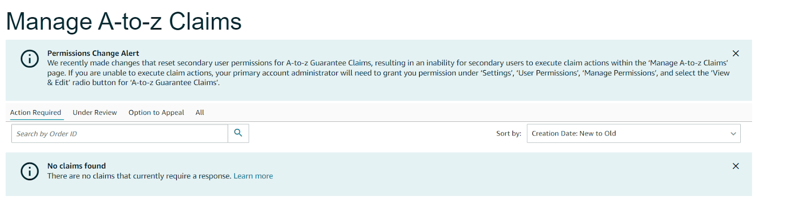 Manage A-to-z claims page