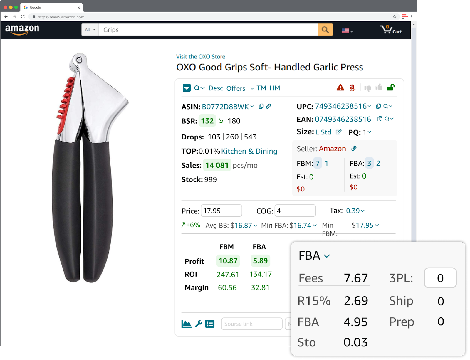 Seller Assistant App muestra el coste 3PL de cada producto