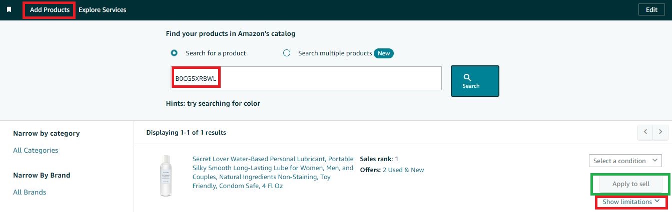 To get ungated for existing products click the Apply to Sell button.