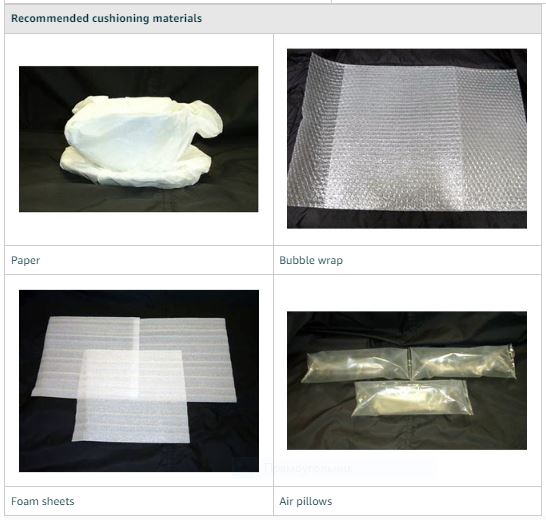 Packaging materials for fragile Amazon products