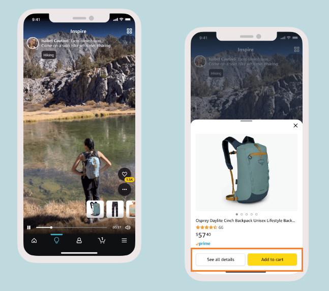 Inspire permite ver los detalles del producto y añadirlo al carrito