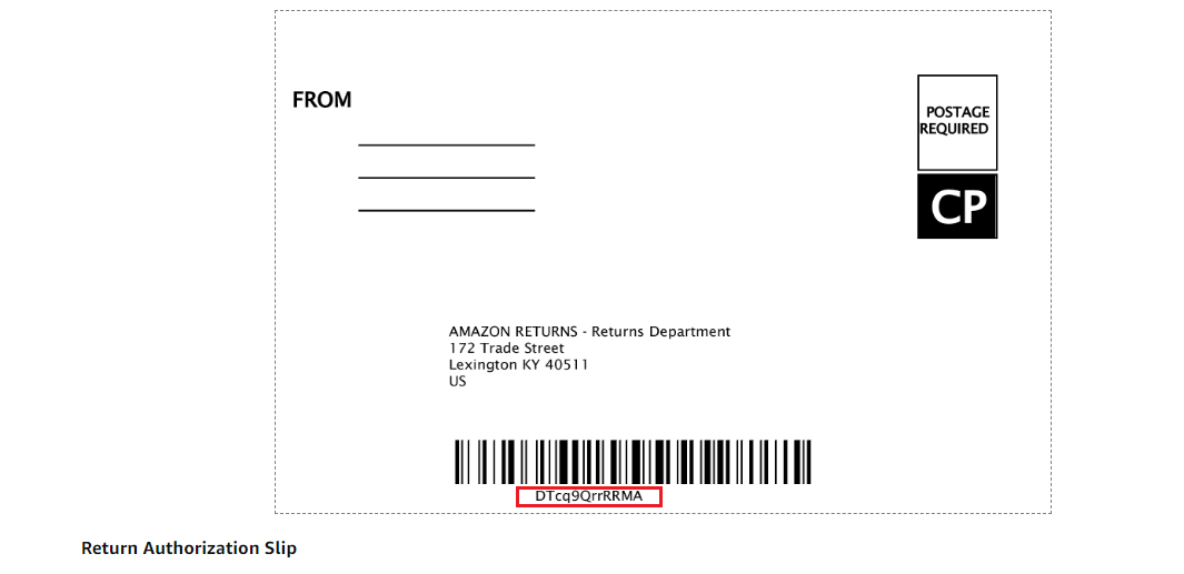 RMA on the Return Authorization Slip