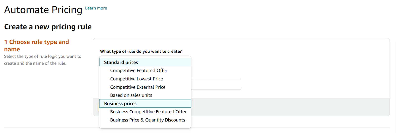 To automatically reprice your SKU, select from 6 pre-defined rules