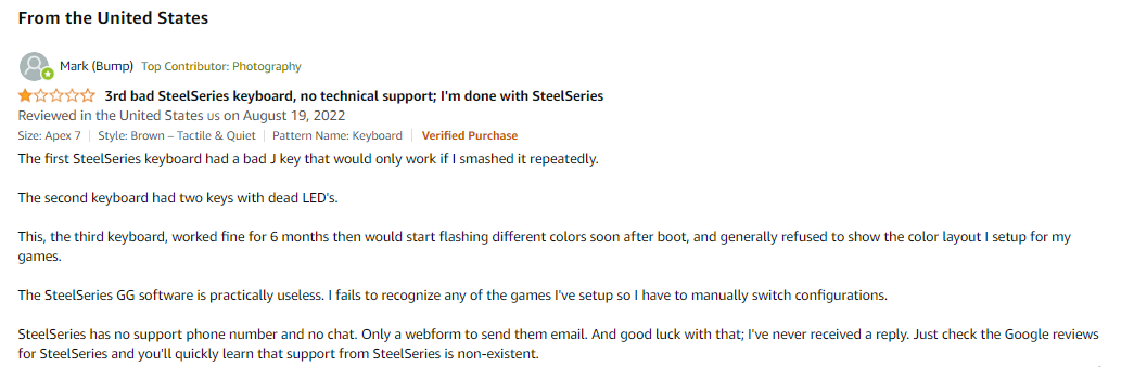 Example of negative review