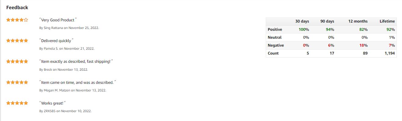 Example of seller feedback