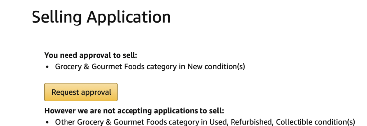 Selling application to ungate Groceries&Gourmet category