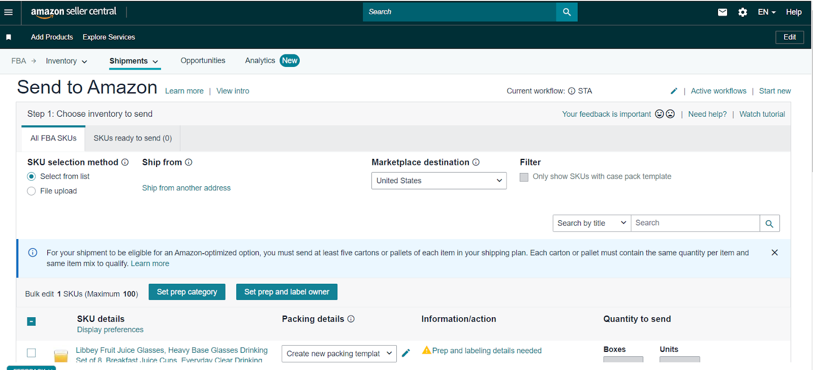 Send to Amazon workflow