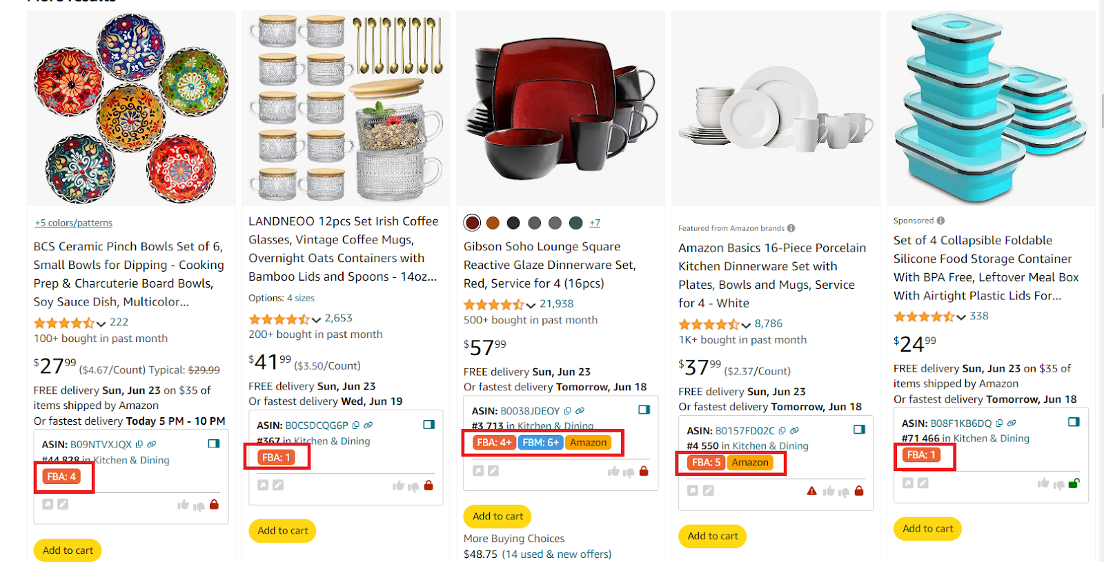 Quick View shows the number of FBA and FBM sellers