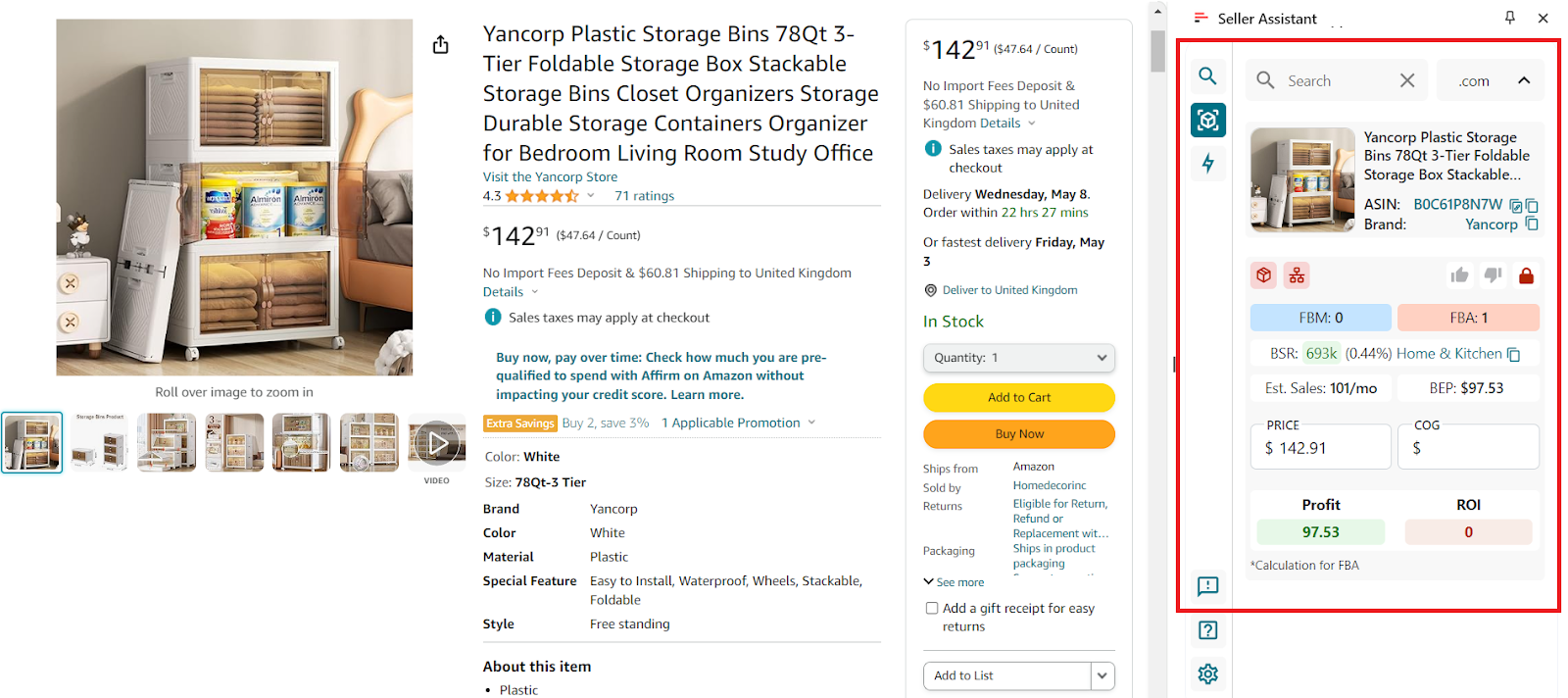 Use Seller Assistant’s Side Panel View to compare the Amazon listing and the supplier’s offer. 
