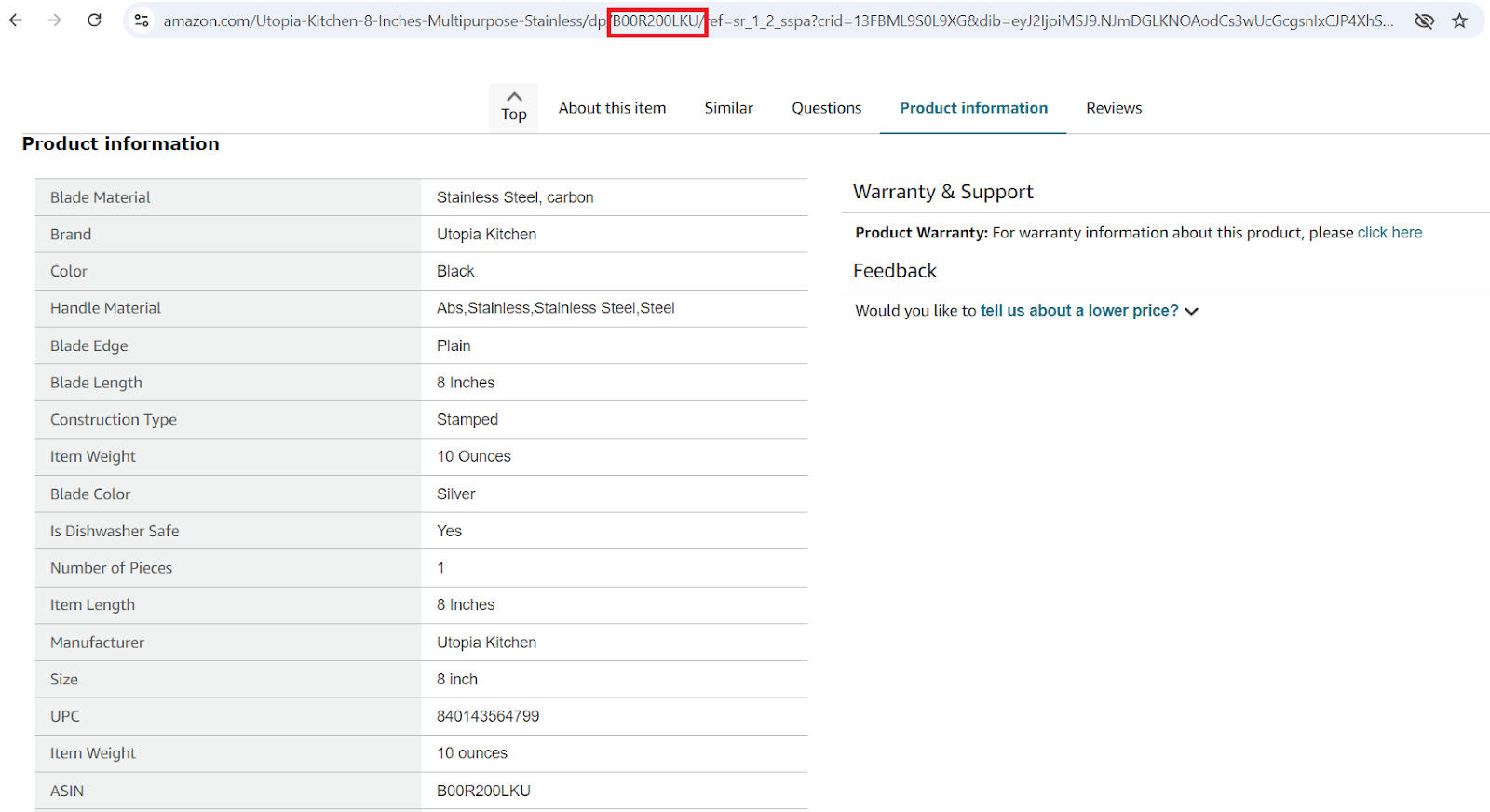 You can also find the ASIN directly in the URL of the product page. Look for the string of 10 characters that appears after "/dp/"