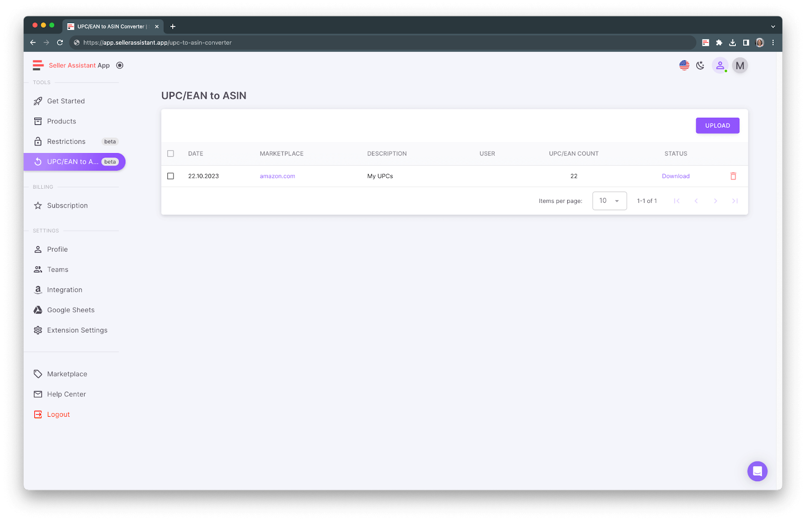 Seller Assistant’s UPC/EAN to ASIN converter