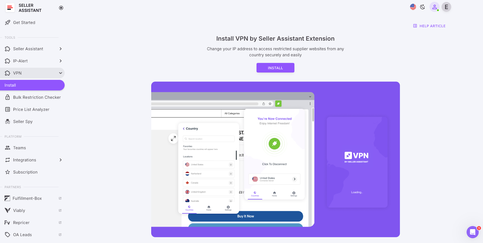 In the Side Menu, select "VPN" and then click on "Install."