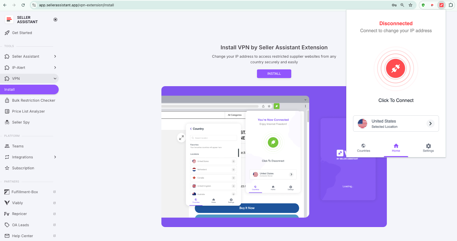 In the extension window, click “Connect” to establish a secure connection