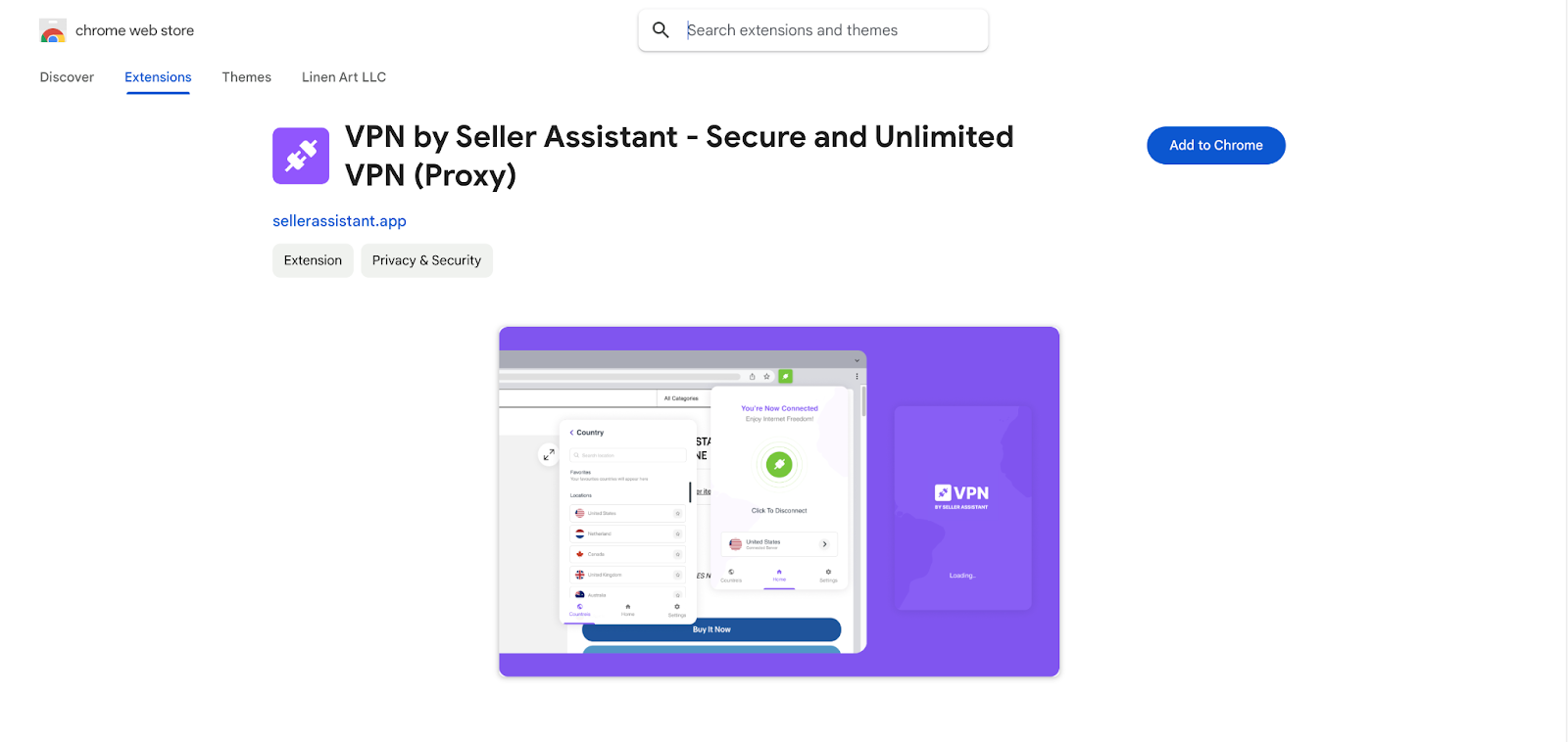 click “Add to Chrome” to download the VPN by Seller Assistant extension