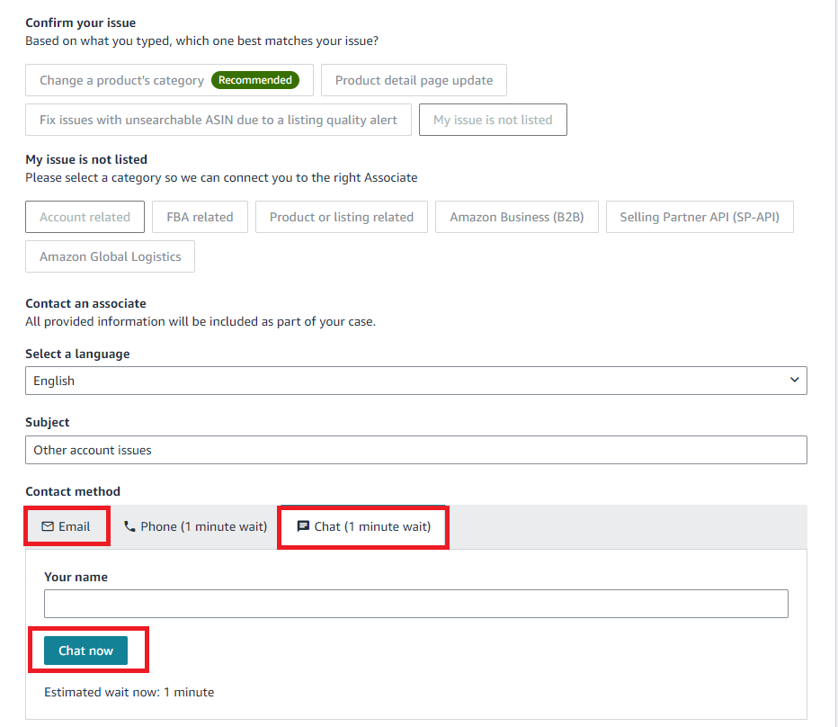 Select the chat tab to connect with a representative instantly through live chat