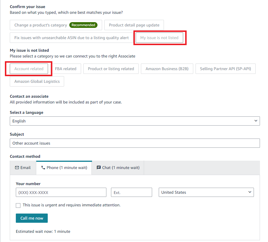 Choose Account Related from the options provided to proceed