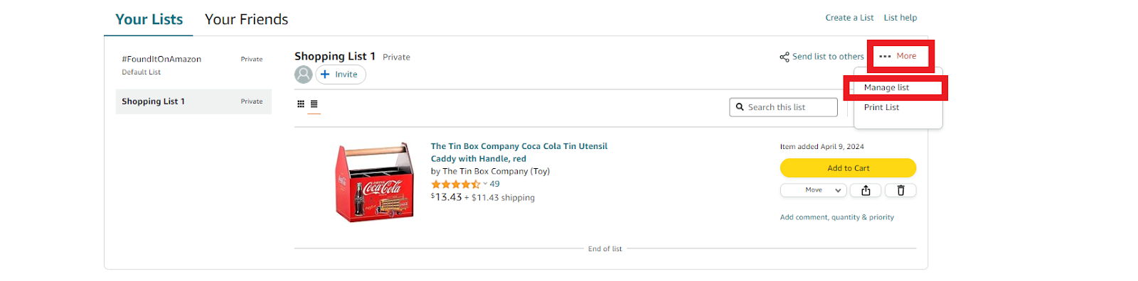Open your List and click the "More" button near the three dots on the screen's right side