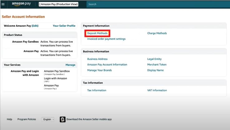 Click the Deposit Methods to set up a deposit method