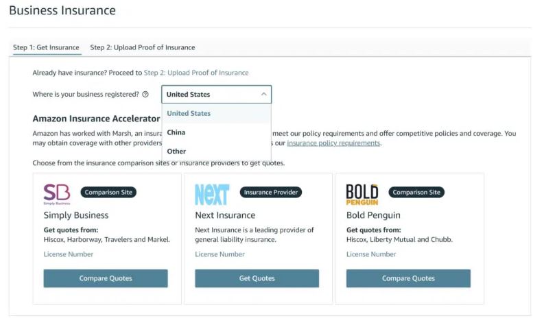 To get insurance from the Amazon Insurance Accelerator, access Business Insurance section
