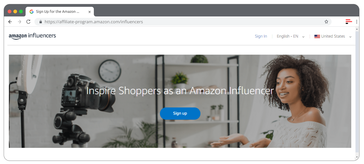 Amazon Influencer Program page