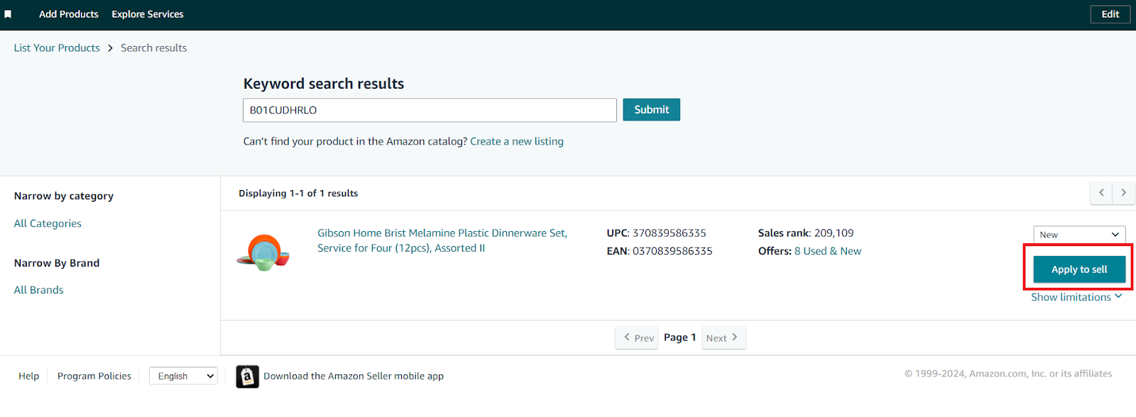 If you want to sell a restricted brand, you need to submit an application for approval under Catalog /> List Products, find your product, specify its condition, and if the product is restricted, click “Apply to sell.” 