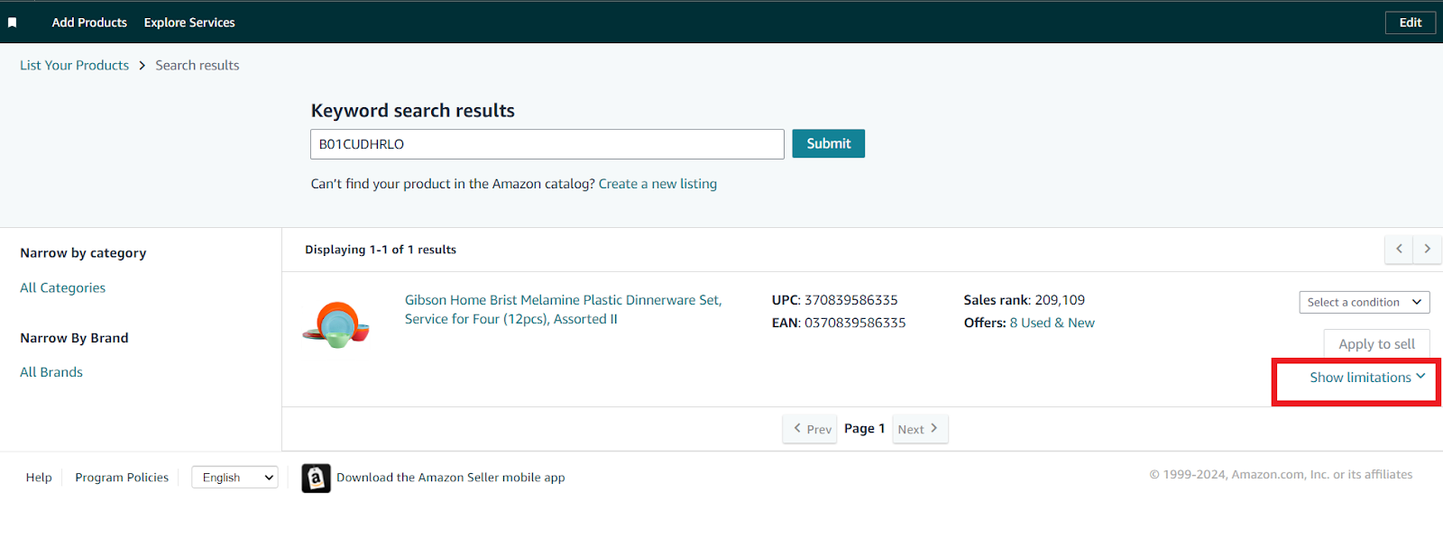 To check whether a brand is restricted, you can manually search for each product in the "Add a Product" section of Amazon Seller Central and click on "Show limitations." 