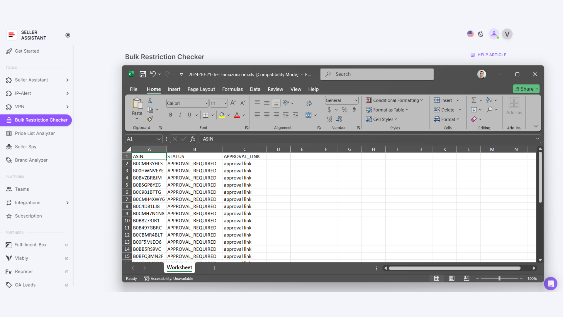 Download the report and review the results, which will be sent to both your Seller Assistant account and your email.