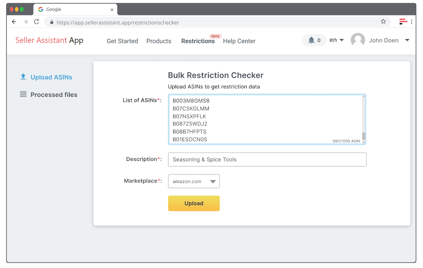 Seller Assistant'Bulk Restriction Checker