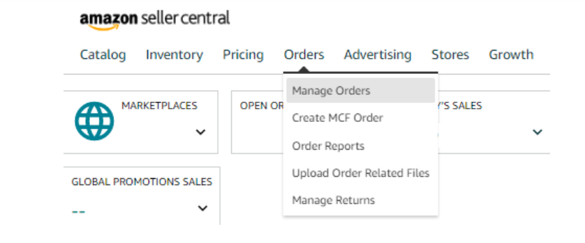 Open the Orders drop-down menu and click Manage Orders