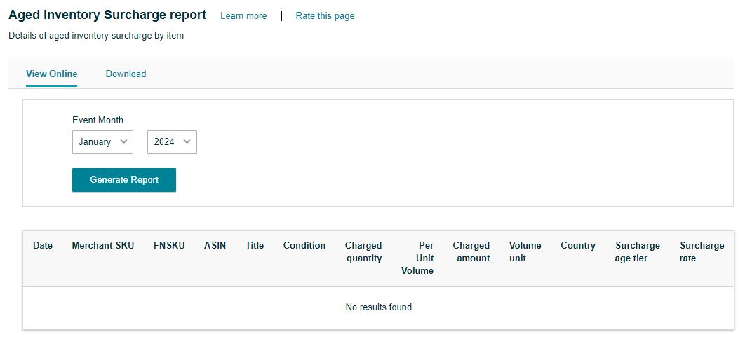 Aged Inventory Surcharge report