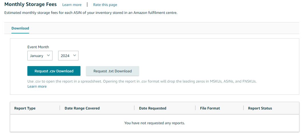 Monthly Storage Fee report 