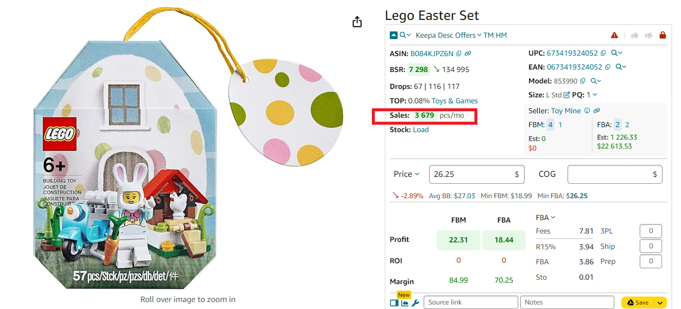 Seller Assistant gives you a sales estimation in the Sales line