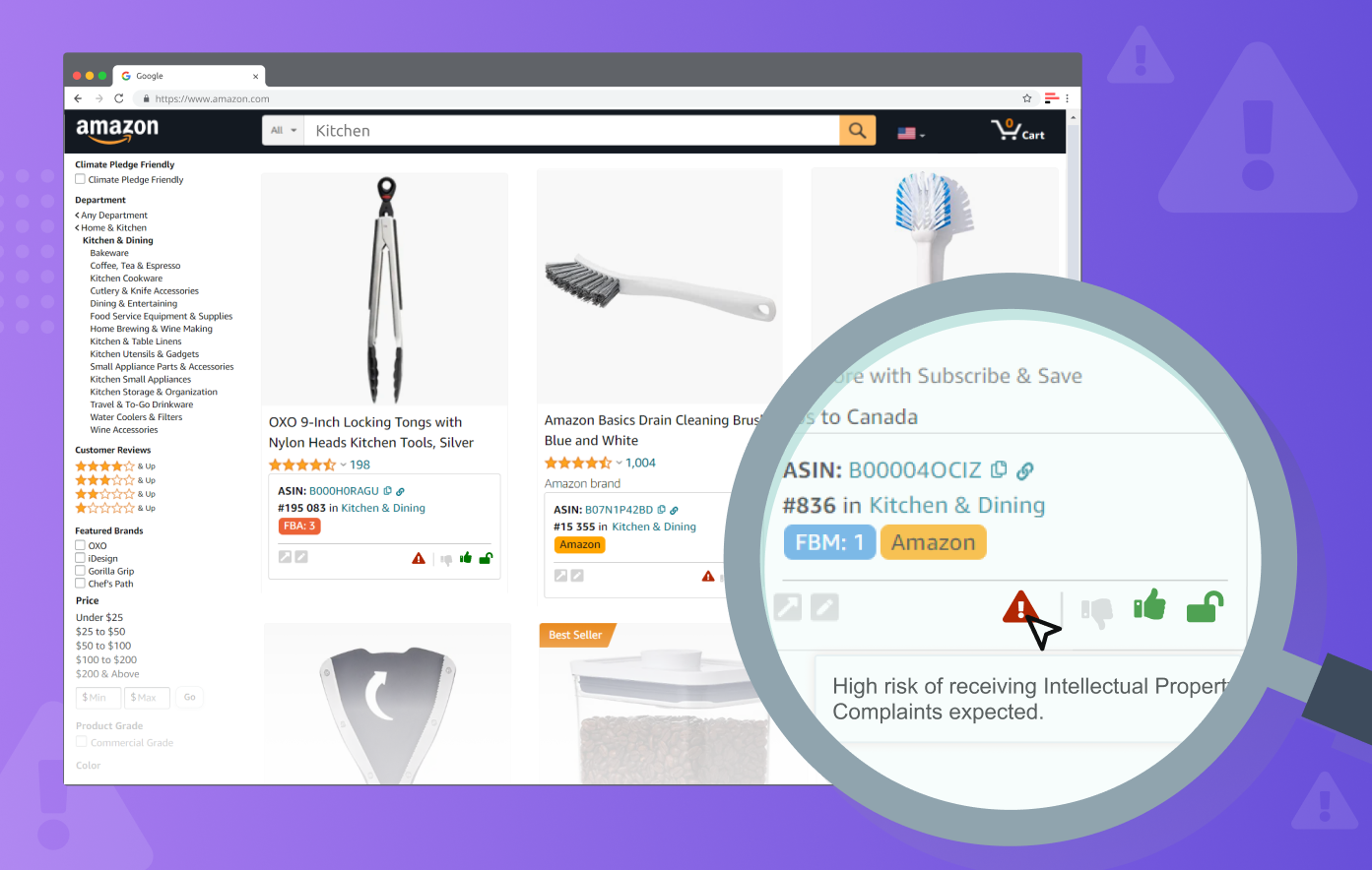 IP-Alert on Amazon Search Pages