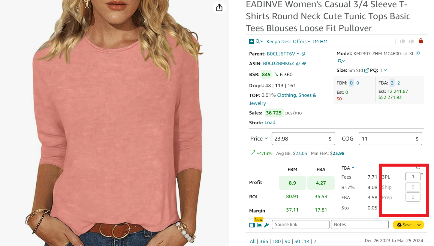 3PL, shipping, and preparation costs can be configured in the settings