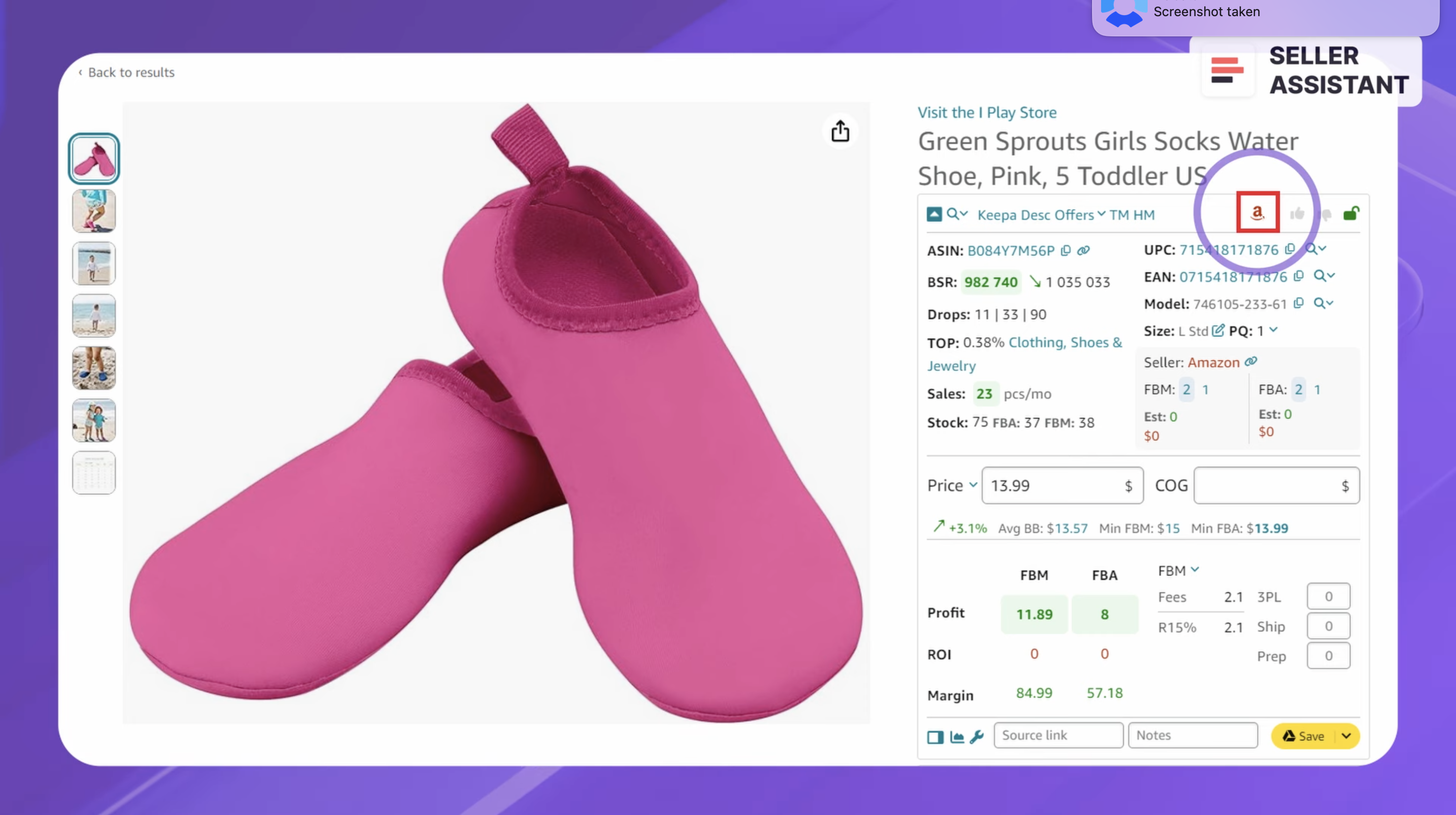Seller Assistant shows the Amazon icon for such products