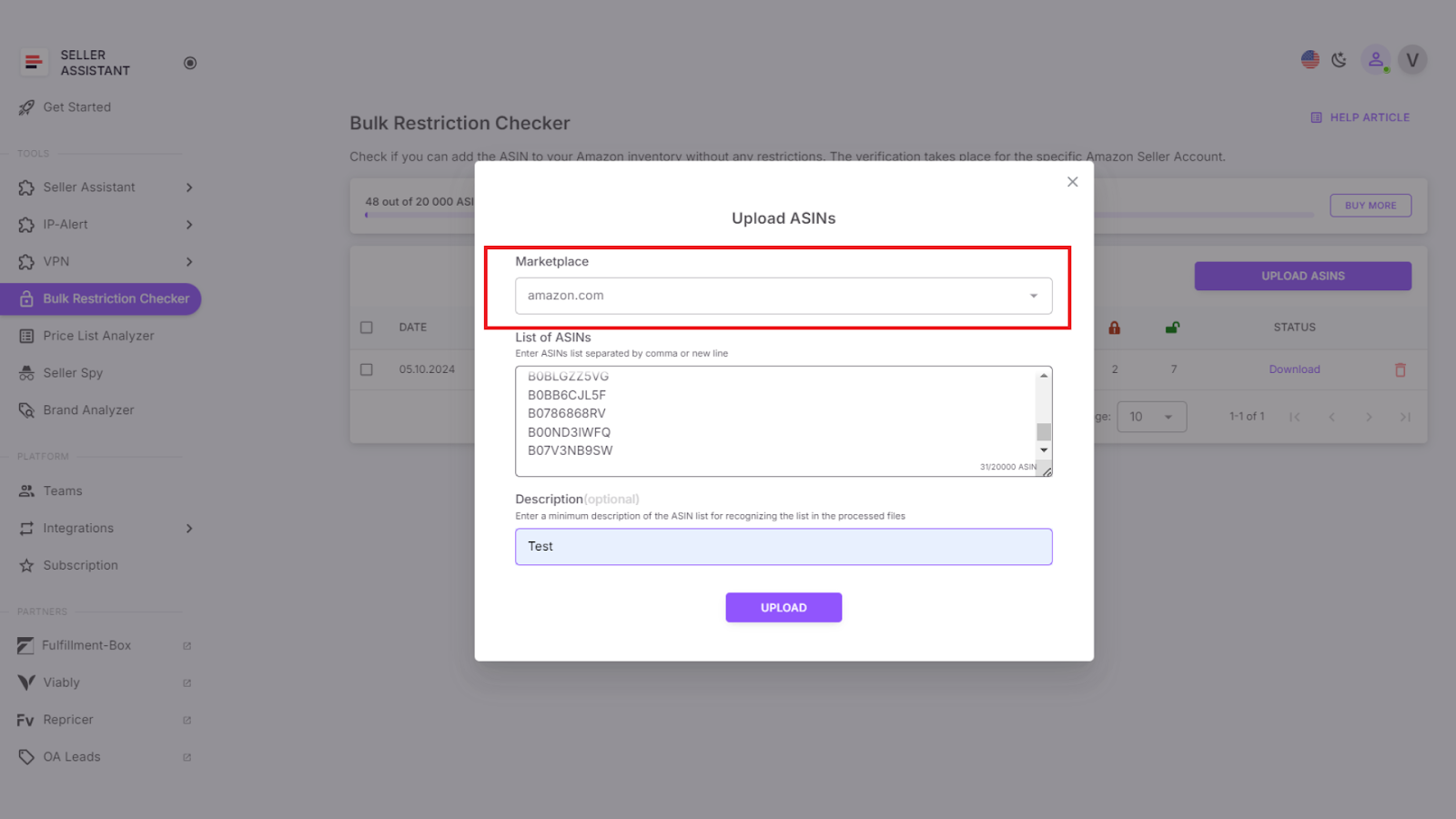 From the dropdown, select the relevant Amazon marketplace for which you need to check restrictions