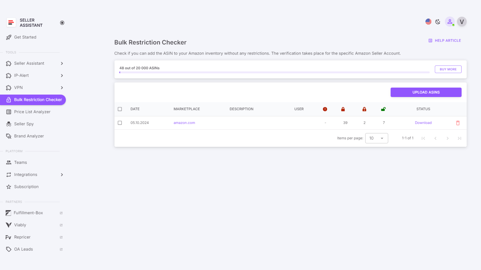 Locate the Bulk Restriction Checker in the side menu of your Seller Assistant account.