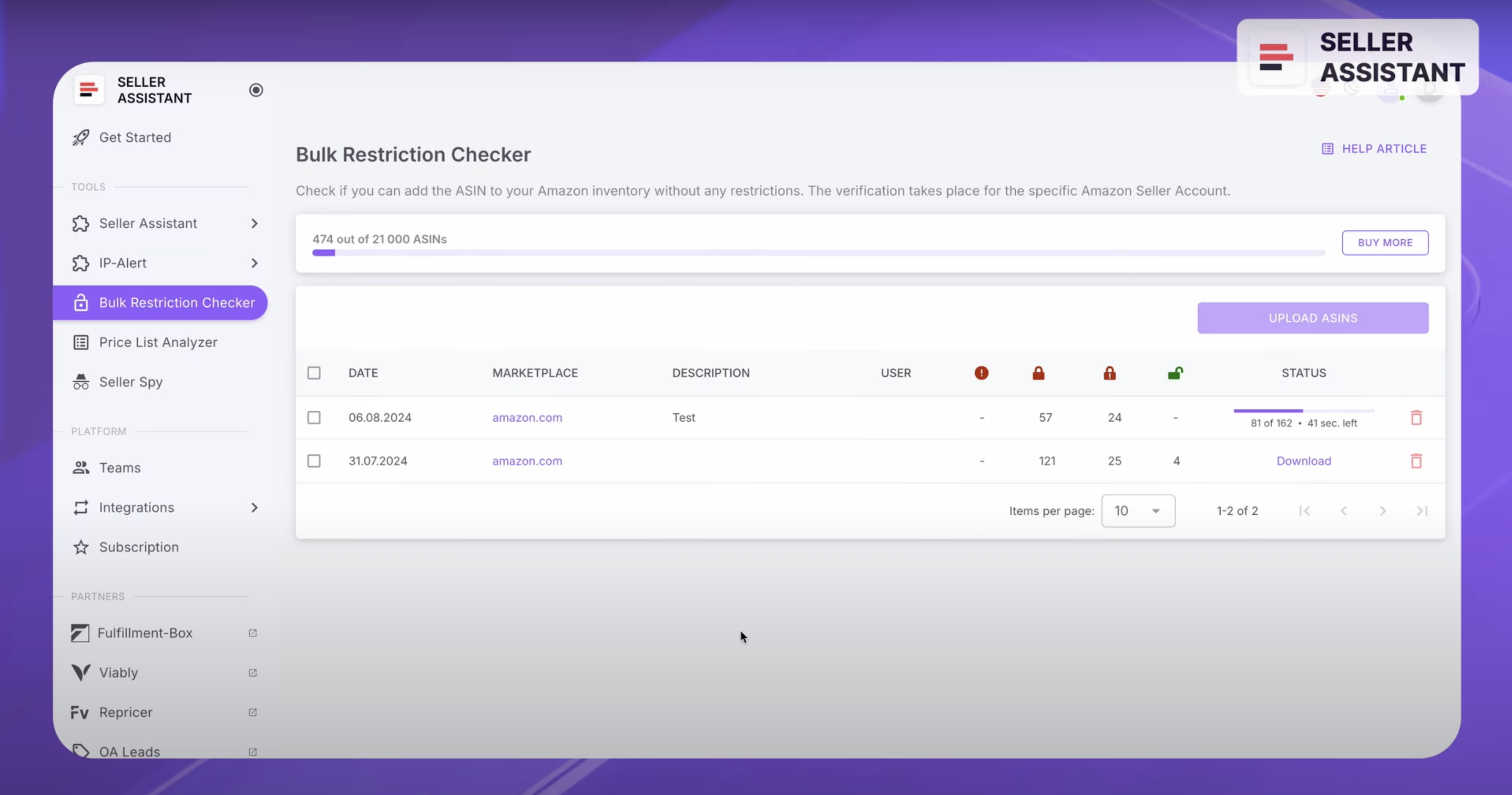 Seller Assistant Bulk Restriction Checker