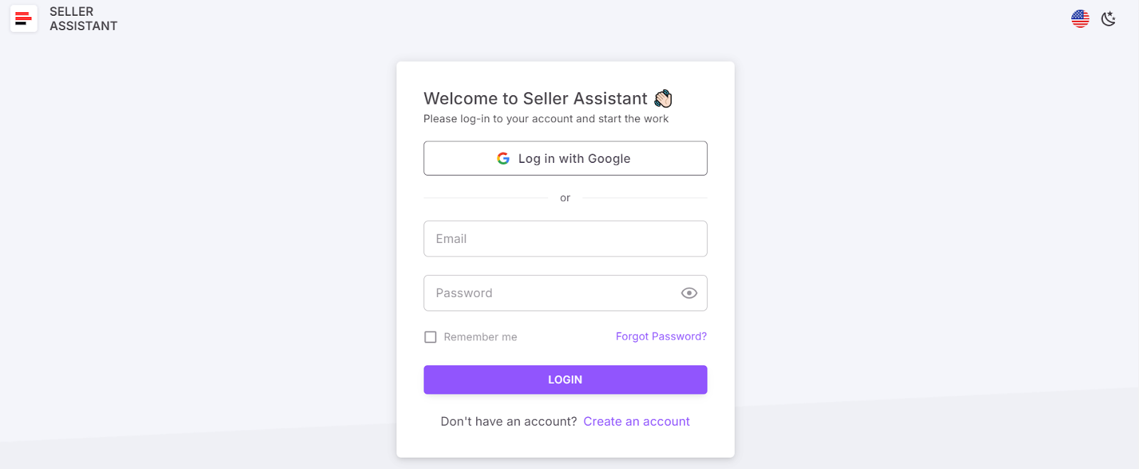 Log in or register for a Seller Assistant account