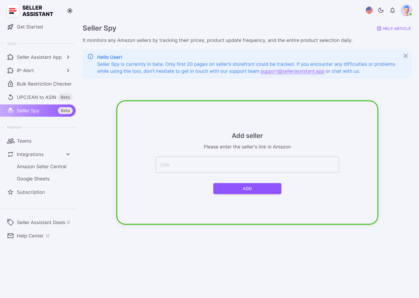 Click the “Add” button and wait until the seller is added to your tracking list.