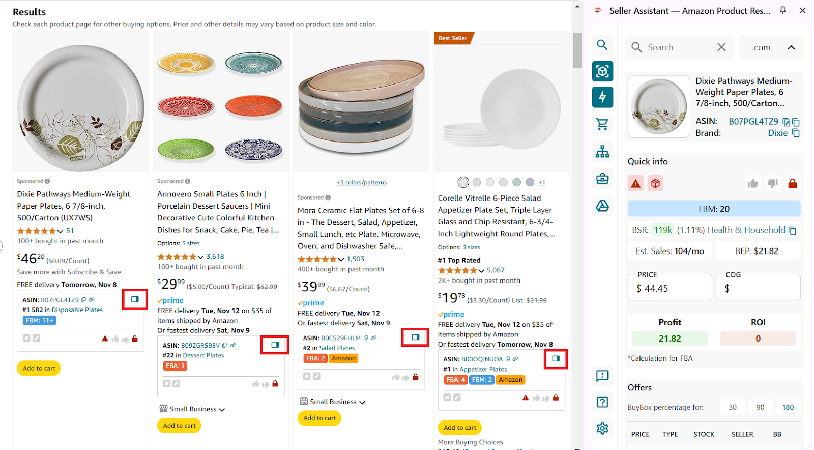 Side Panel View on the Amazon search pages
