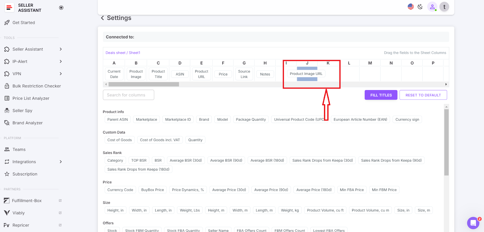 Configure your Google Sheet to export data from Seller Assistant