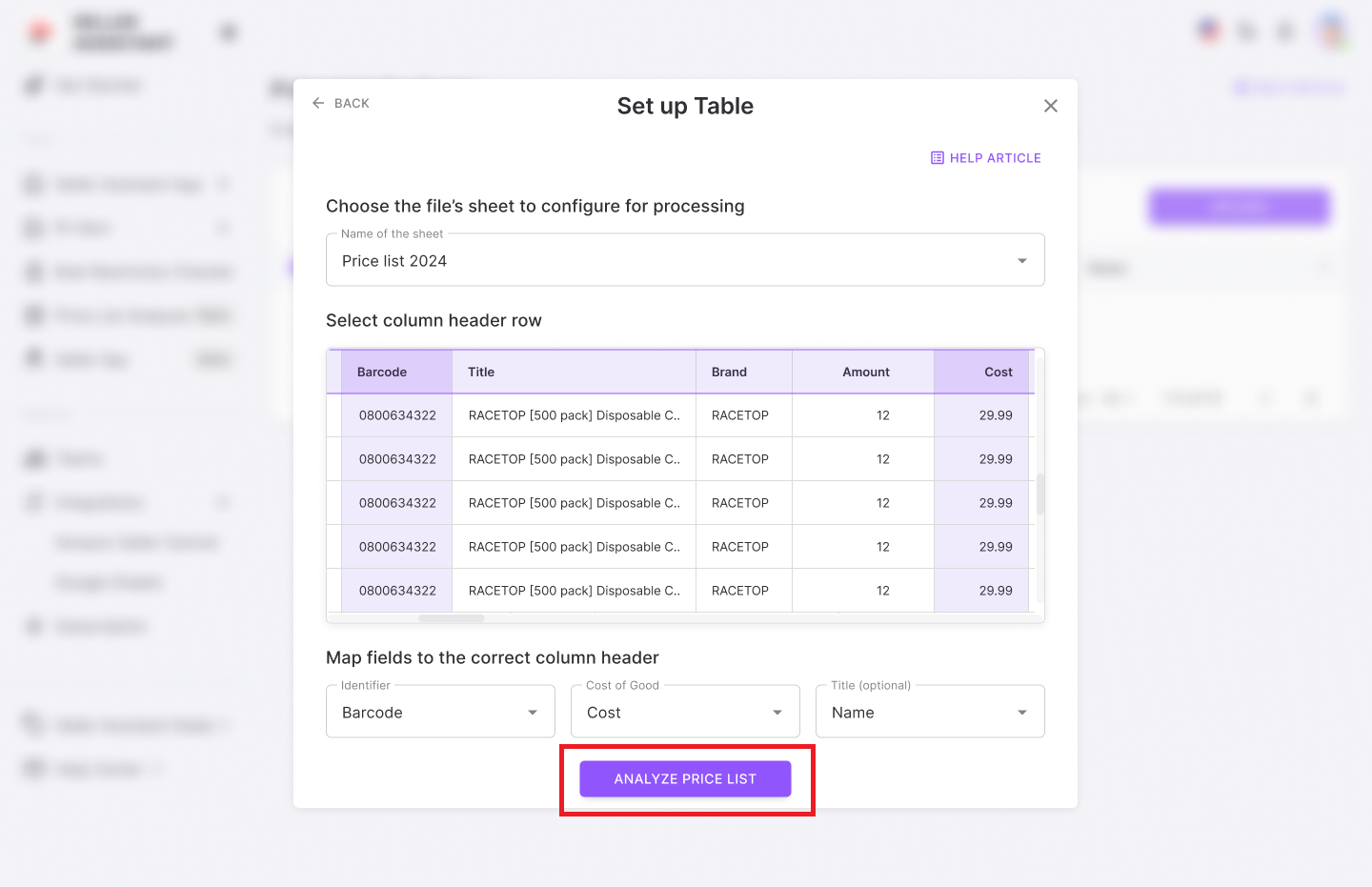 Start price list processing