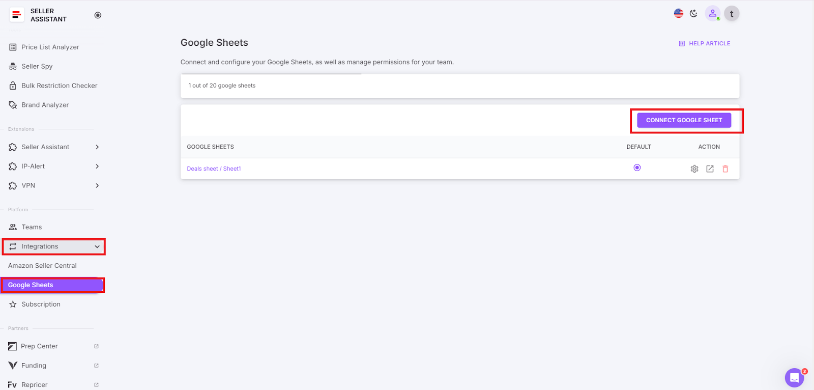 Navigate to the Google Sheets section