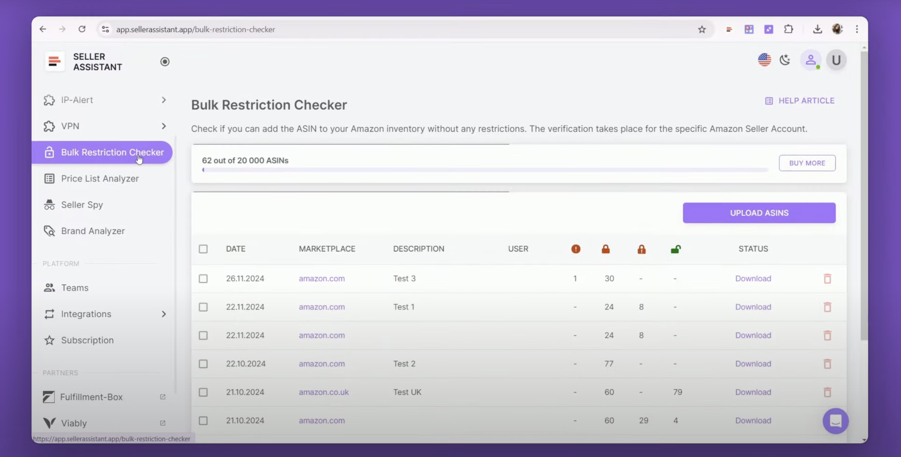 Seller Assistant’s Bulk Restriction Checker.