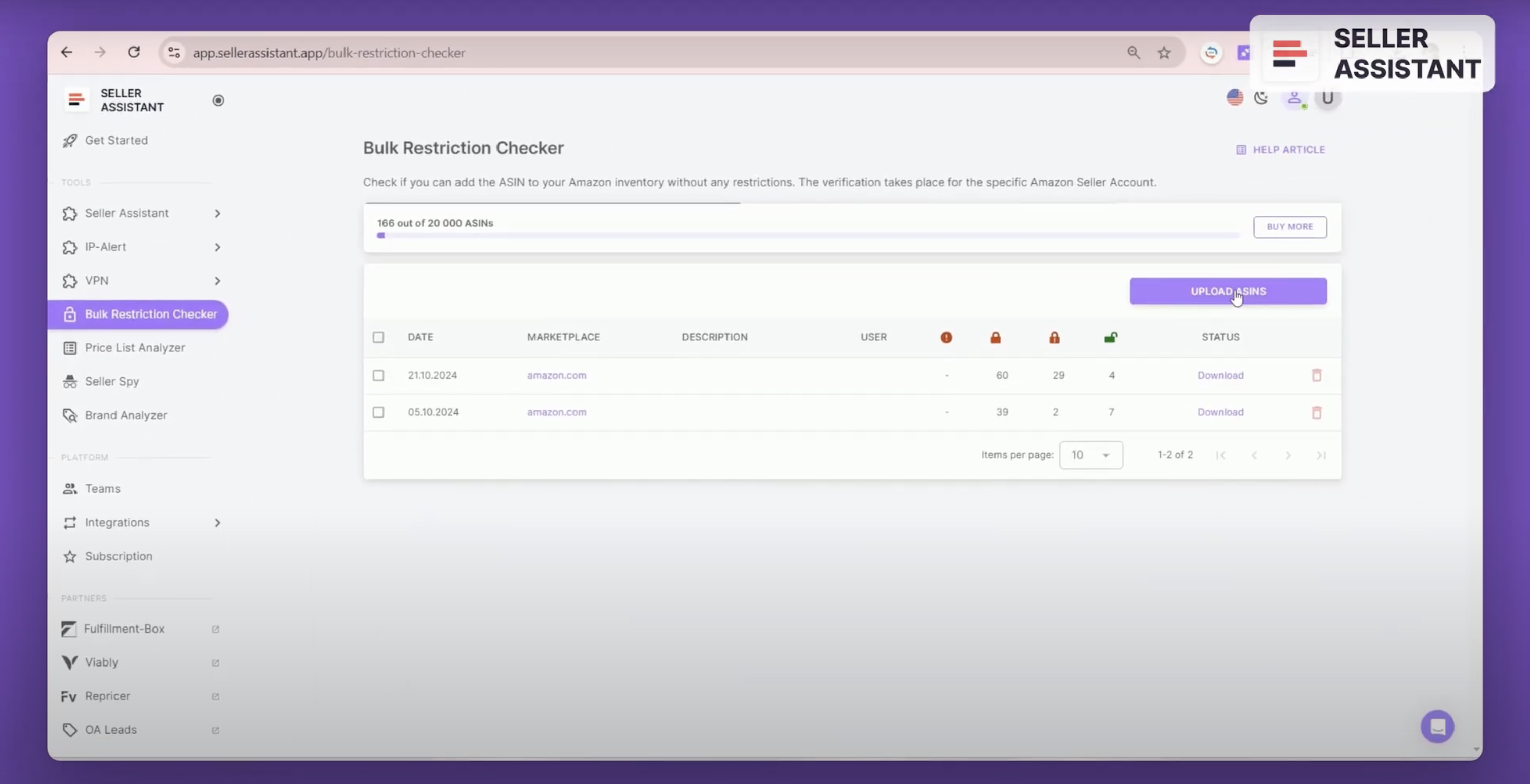 Seller Assistant’s Bulk Restrictions Checker