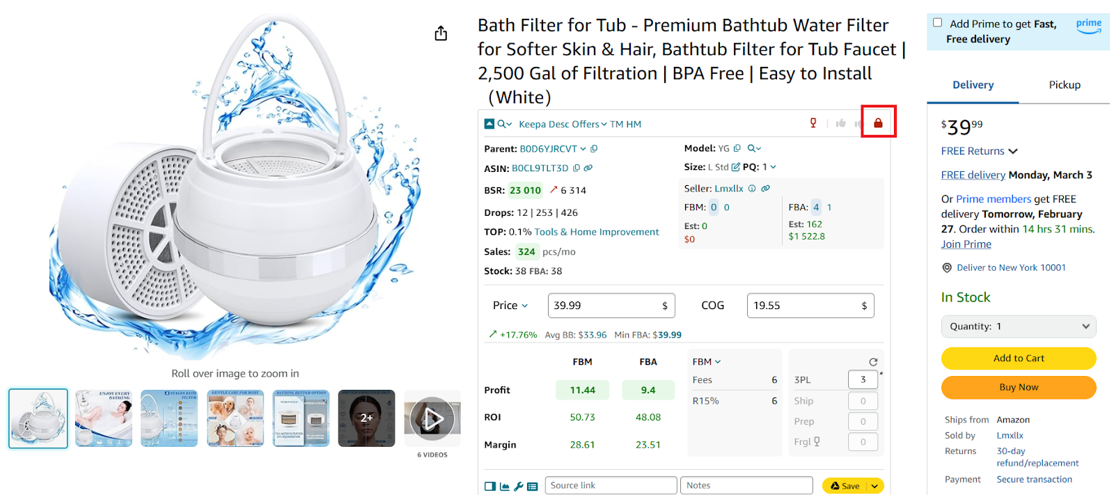 Seller Assistant's Restriction Checker shows a red closed lock if a product is restricted