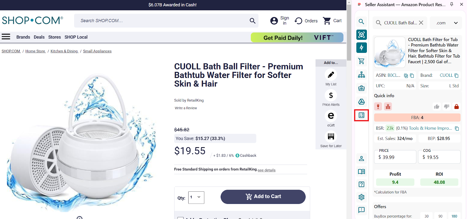 Click the calculator icon to access the detailed FBM and FBA Calculator